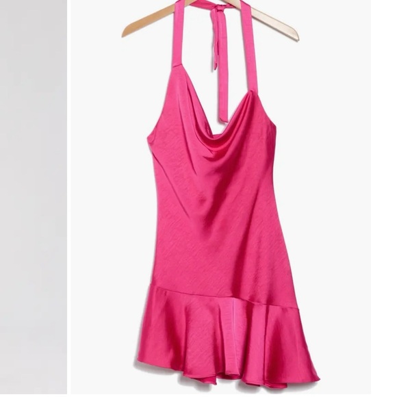 Lush Cowl Neck Ruffle Hem Mini Dress in Fuchsia Size Large - Picture 1 of 8